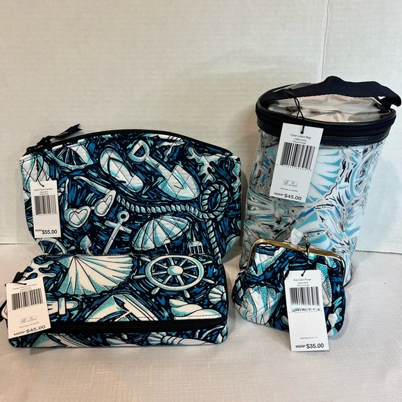 Lot Shore Enough Large Pill Kisslock Coin Cosmetic Bag Lotion Tote MSRP $180 - Picture 1 of 9